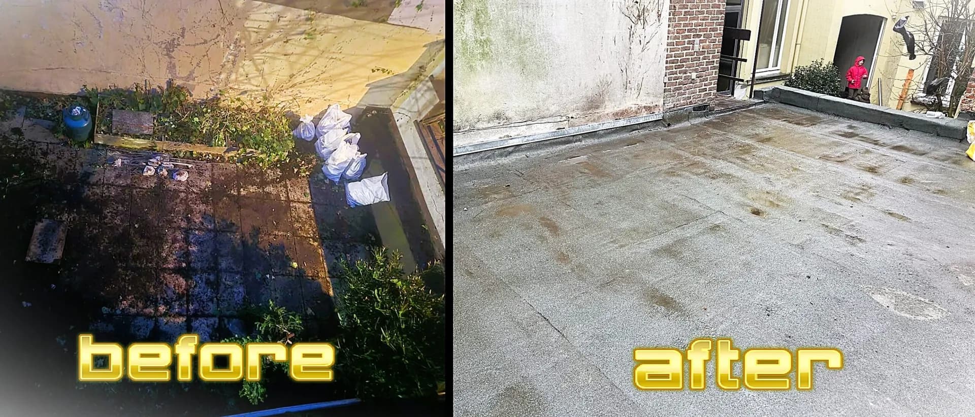 Plat dak voor en na renovatie door MKB Dakwerken Gent